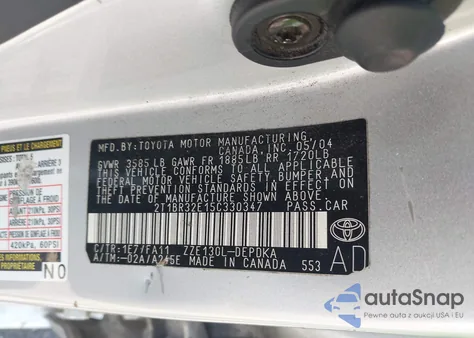 2005 Toyota Corolla Ce z USA, uszkodzony, nr VIN 2T1BR32E15C330347